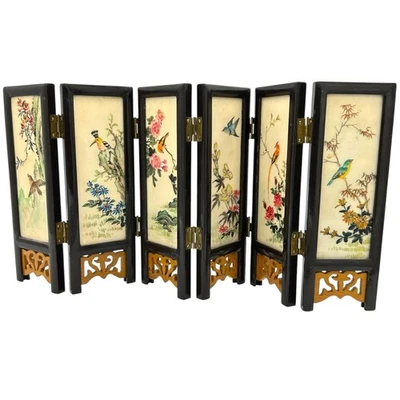 Vintage Miniature Hand Painted Chinese Porcelain Folding Screen Bird Floral Art - Image 1 of 4