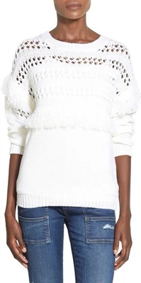 J.O.A. Suéter Pullover Para Mujer Revolve Calado Flecos Marfil Talla S Foto 1 de 4