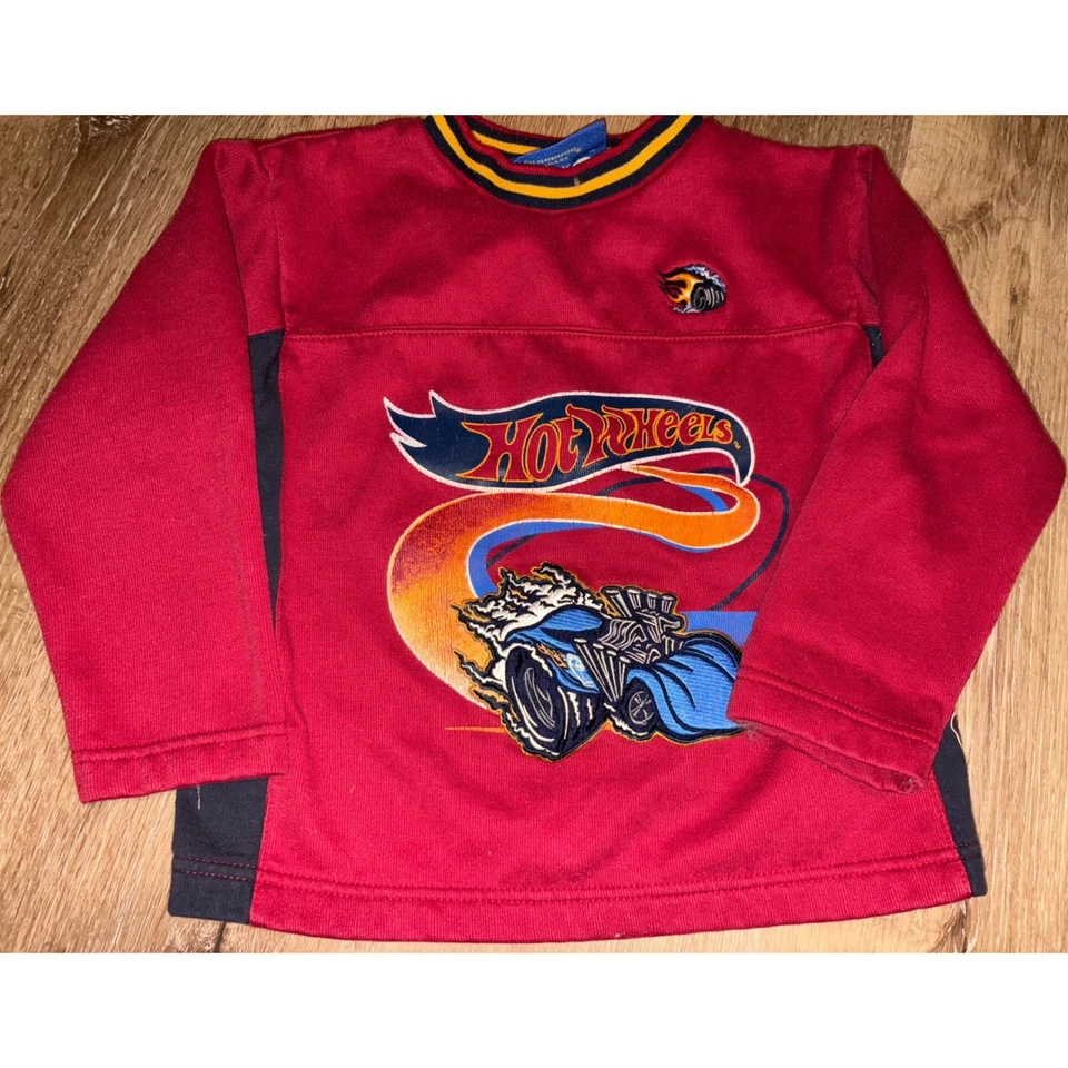 复古风火轮红色长袖衬衫 6 码赛车图形男孩 y2k — 第 1/4 张图片