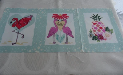 Schöner Stoff 3x Panels FLAMINGO Baumwolle ca. 22cm x 54cm Patchwork Basteln DIY - Bild 1 von 4