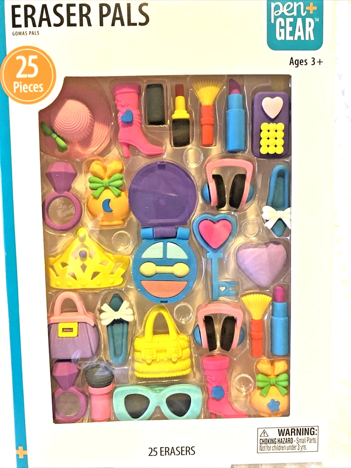 Pen Gear Eraser Pals, 3D, Girl Theme, Multicolor, 25 Count. Adorable Shapes,New. - Image 1 of 1