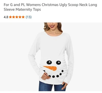 Maternity Snowman Buttons Funny Pregnancy Bump Tee Cute Christmas T shirt - Image 1 of 2