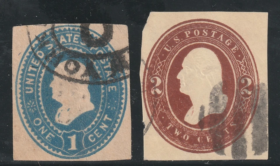 USA stationery envelopes 1884-87, 1C.blue+2C.brown, PRINTING ERRORS, cut square - Image 1 of 4