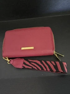Wallet Wristlet Red Genuine Leather Zip RFID Block Joy Mangano New - Picture 1 of 7