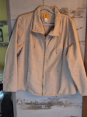 Ruby Red Jacket 18W Beige With Pattern Zip Up Jacket - Image 1 of 4