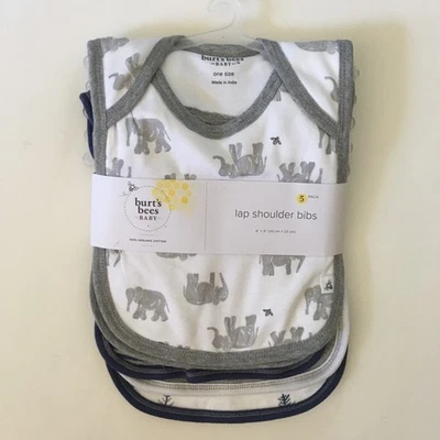 NUEVO Baberos de hombro Burt’s Bees 5 vueltas algodón orgánico gris elefantes rayas lisas Foto 1 de 4