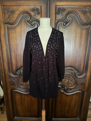 New Relativity Women's Bejeweled Black Button Down Sweater Size 1X - Image 1 of 2