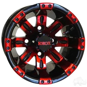 Set of 4, Wheels, RHOX Vegas, Black w/ Red w/ Center Cap, 10x7 ET-25 - Imagen 1 de 1