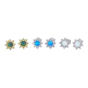 Ethiopian Opal Flower Stud Earrings 18k Gold Plated Sterling Silver 925 8mm - Picture 1 of 8