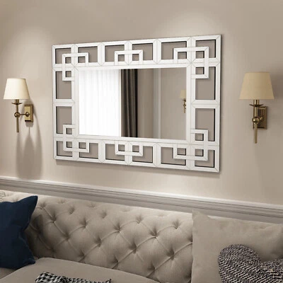 Rectangle Decorative Art Wall Mirror Silver Glass Hung Mirrors Geometric Frame - Image 1 of 4