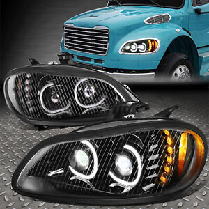 [LED DRL+SIGNAL]FOR 03-19 FREIGHTLINER M2 106 112 PROJECTOR HEADLIGHT LAMP BLACK