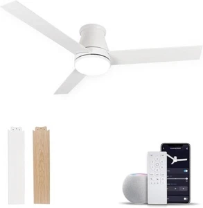 Low Profile 52-Inch Flush Mount Ceiling Fan - LED Light, Quiet DC Motor, Remote - Picture 1 of 8