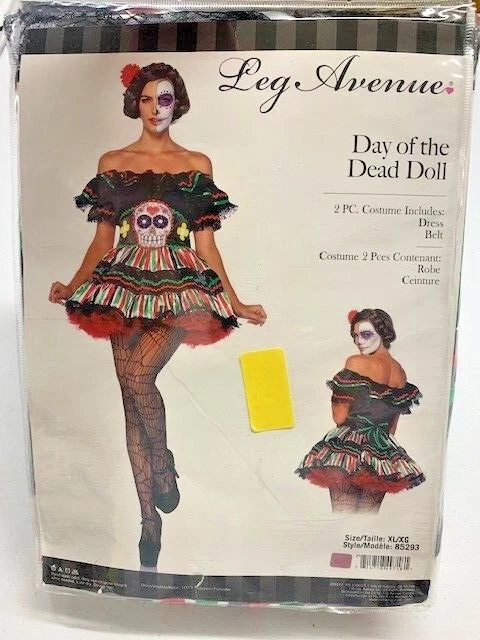 Boneca Dia dos Mortos Caveira Dia Muertos Vestido Fantasia Halloween Sexy Fantasia Adulta - Imagem 1 de 4