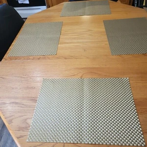 4 Gold Color Woven Placemats Vinyl Rectangle Party Dining Christmas 19" X 14" - Picture 1 of 8