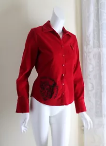 Harley Davison -Sz S Fine Red Cotton Soft Embroidered Button Down Shirt Top - Picture 1 of 5