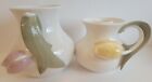 West German Geobel Candle Holder + Small Vase W/ Yellow And Lavender Tulip