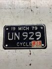Vintage 1979 Michigan Motorcycle License Plate UN 929