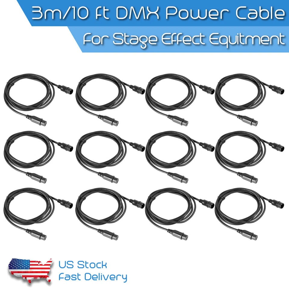 Cable de señal DMX de 12 piezas de 10 pies/3 m 3 pines conexión XLR para DJ Stage Par Light Foto 1 de 4