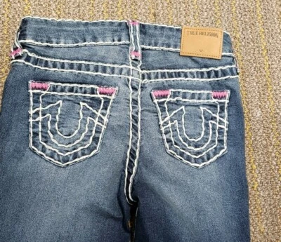 Pantalones de mezclilla Casey Super T True Religion para niñas, talla 6, costuras blancas/rosas nuevos sin etiquetas  Foto 1 de 4