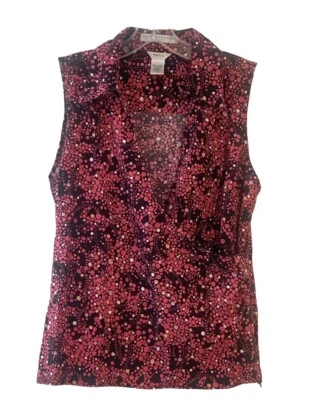 Camisa Top Geoffrey Beene Sport Para Mujer Sin Mangas Elastizada Rosa Negra Talla 14 Foto 1 de 3