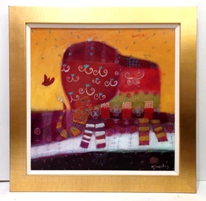 LISTED CANADIAN KAREN HOEPTING Sd ORIGINAL ACRYLIC on CANVAS WHIMSICAL ELEPHANT - Picture 1 of 10