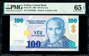 Turkey 100 New Lira 2005 Pick-221 GEM UNC PMG 65 EPQ - Picture 1 of 2