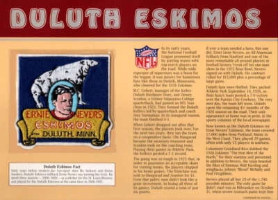 DULUTH ESKIMOS ~ Willabee & Ward NFL GOLDEN AGE FOOTBALL PATCH & INFO STAT CARD - Image 1 of 2