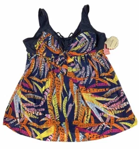 WANTDO Womens 22/24W Swim Dress High Waist Blue Feathers Bathing Suit NWT - Picture 1 of 10