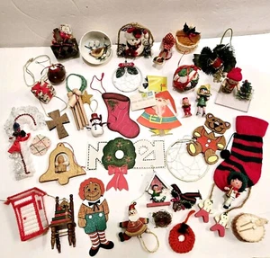 Vintage Christmas Ornaments LOT Wooden Handmade Kitsch Craft 36PC Raggedy Ann - Picture 1 of 21
