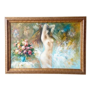 Frau mit Blumen, gerahmt und signiert Ölgemälde von B. Danny - Bild 1 von 5