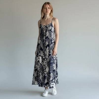 Old Navy Women’s Blue Floral Beach Sleeveless Linen Blend Dress Size Small - Image 1 of 4