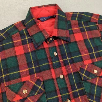 Arrow Sportswear Shirt Mens Medium Red Green Plaid Wool Quilted Flannel Vintage - Image 1 of 4