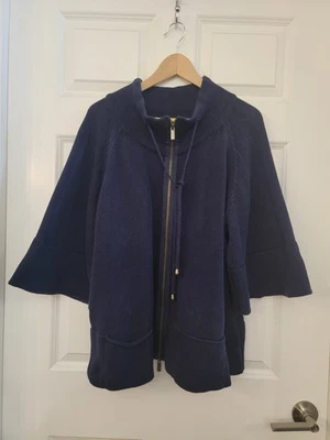 Suéter Lane Bryant Talla 26 28 Azul Algodón Cárdigan Manga Campana Cremallera Completa Cuello Simulado Foto 1 de 4