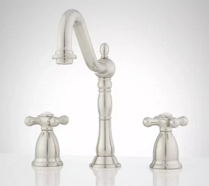 Signature Hardware Victorian Widespread Faucet w/ Cross Handles, Brushed Nickel - Picture 1 of 1