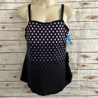 Vintage Maxine 1pc Swimsuit Dress Black & Purple Polka Dot Plus Size 24W NWT - Image 1 of 4