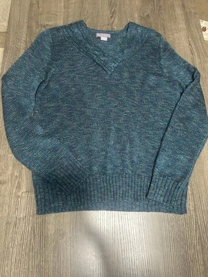 Laura Scott Blu Green Long Sleeve V-Neck Sweater Ribbed Knit Medium Warm Winter - Image 1 of 4