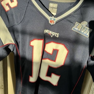 Camiseta Nike NFL Tom Brady #12 Patriots Super Bowl LIII Juvenil Grande 14/16 Azul Marino - Imagen 1 de 10
