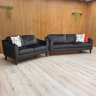 'Oslo'  3 + 2 Seater Sofa Set Black Vogue Italian Velvet Modern Back BRAND NEW - Image 1 of 4