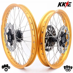 KKE 21/19 Dirt Bike Wheels Gold Rims for 1996-2000 Suzuki RM125 RM250 Black Hubs - Picture 1 of 8