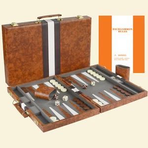 Sun Flair Backgammon Folding Classic Board Game Smart Tactics Premium Brown - Picture 1 of 6