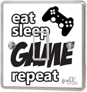 White Eat Sleep game Light Switch Sticker Vinyl / Skin Cover sw58 - Picture 1 of 4