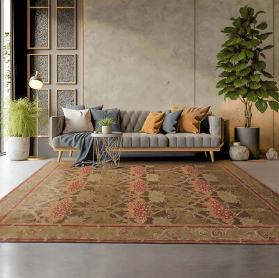 William Morris Multi Sizes Handmade Transitional Tulips 100% Wool Area Rug Green - Image 1 of 4