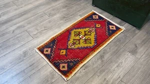 Red Small Rug, bathroom Rug, Small Turkish Rug, Entry Rug, Doormat, 1.8x3.1 ft - Picture 1 of 9