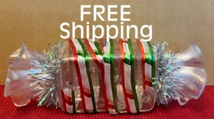 RARE Hard Plastic Hinged Wrapped Candy Looking Container, Red & Green (8.5 x 3) - Picture 1 of 7