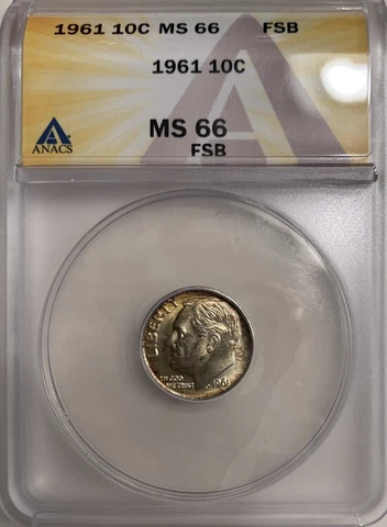 1961 P Roosevelt Dime ANACS MS66 FSB ***READ DESCRIPTION*** Cover