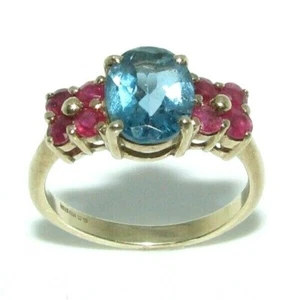 Mujer 9ct 9Carat Oro, Topacio Azul & Rosa Drogado Anillo, Talla Ru N 1/2 - Imagen 1 de 7