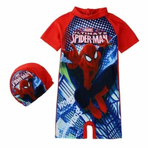UK Spider--Man Kids Boys One Piece Surf Sun Suit Girls Swim Swimming Costume&Cap - Picture 1 of 12