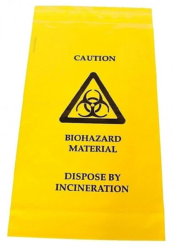 QUALLICARE Yellow Clinical Waste Bio Hazard Disposal Incineration Bags - Blood Vomit Urine