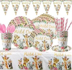 PINK WILD ONE PARTY TABLEWARE/PARTY SUPPLIES/JUNGLE SARFARI PARTY DECOR