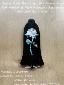 Pink Pearl Shell+Abalone Rose Inlaid Ebony Truss Rod Cover For Banjo & Mandolin - Picture 1 of 4